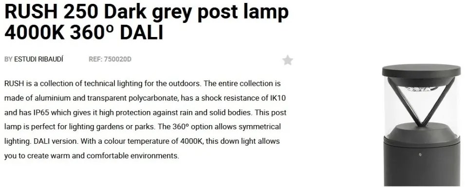 Mini Stalp LED iluminat exterior simetric 360º IP65 RUSH 25cm 4000K DALI
