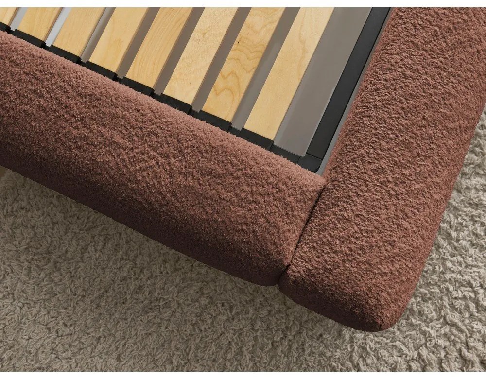 Pat matrimonial portocaliu tapițat cu spațiu de depozitare cu somieră 180x200 cm Orlane – Bobochic Paris