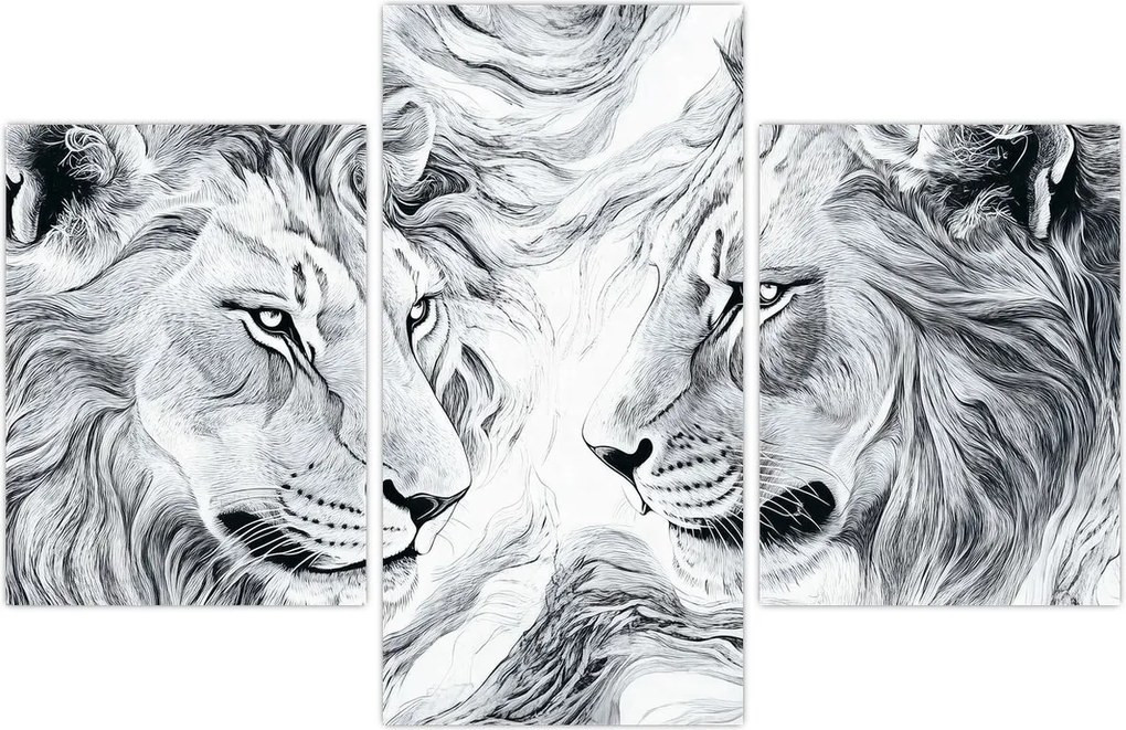 Tablou - Capete de lei desenate (90x60 cm)