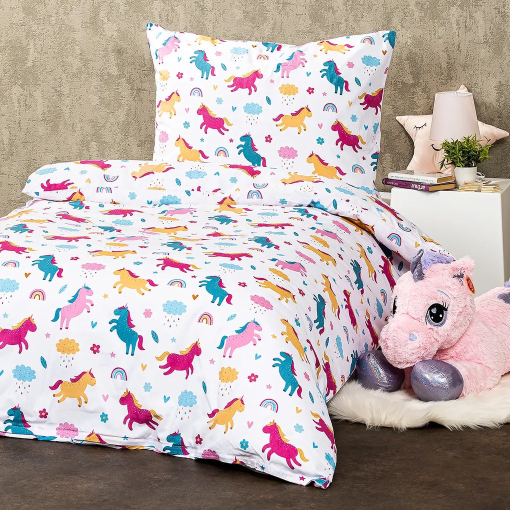 Lenjerie pat 4Home Unicorn pentru copii, bumbac, 140 x 200 cm, 70 x 90 cm