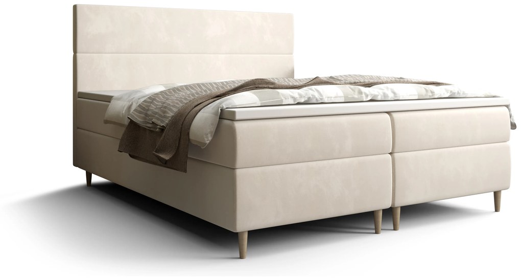 Pat matrimonial Boxspring 140 cm Flu Comfort (bej deschis) (cu saltea și sp. depozitare). 1055917