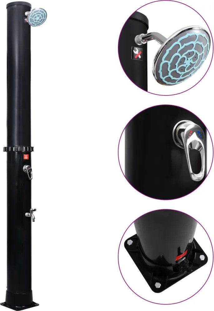 vidaXL Duș solar de exterior cu cap de duș și robinet, 40 L