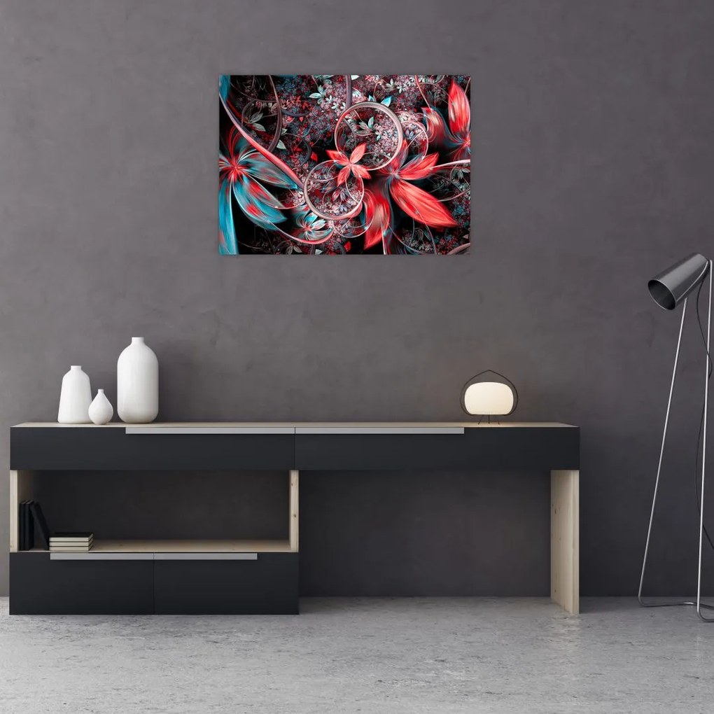 Tablou pe sticlă abstract cu flori exotice (70x50 cm)