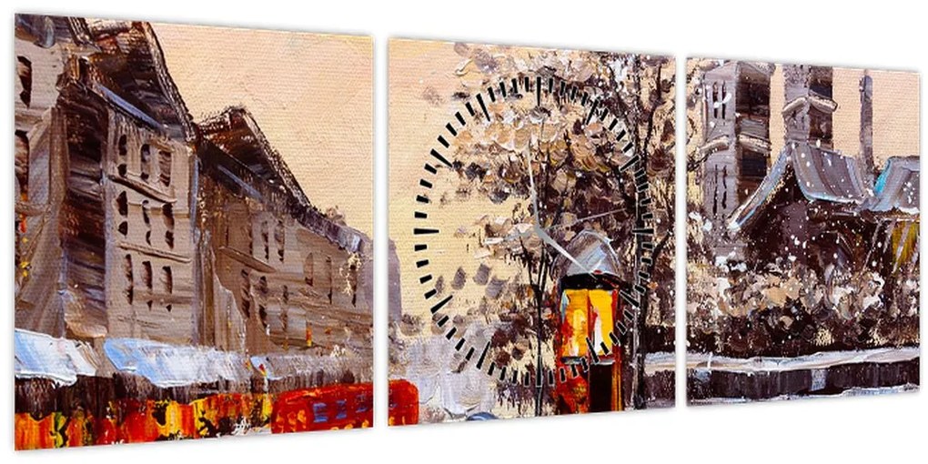 Tablou - Pictură oraș iarna (cu ceas) (90x30 cm)