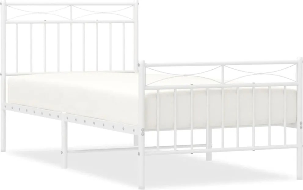 vidaXL Cadru de pat metalic cu tăblie de cap/picioare, alb, 90x190 cm