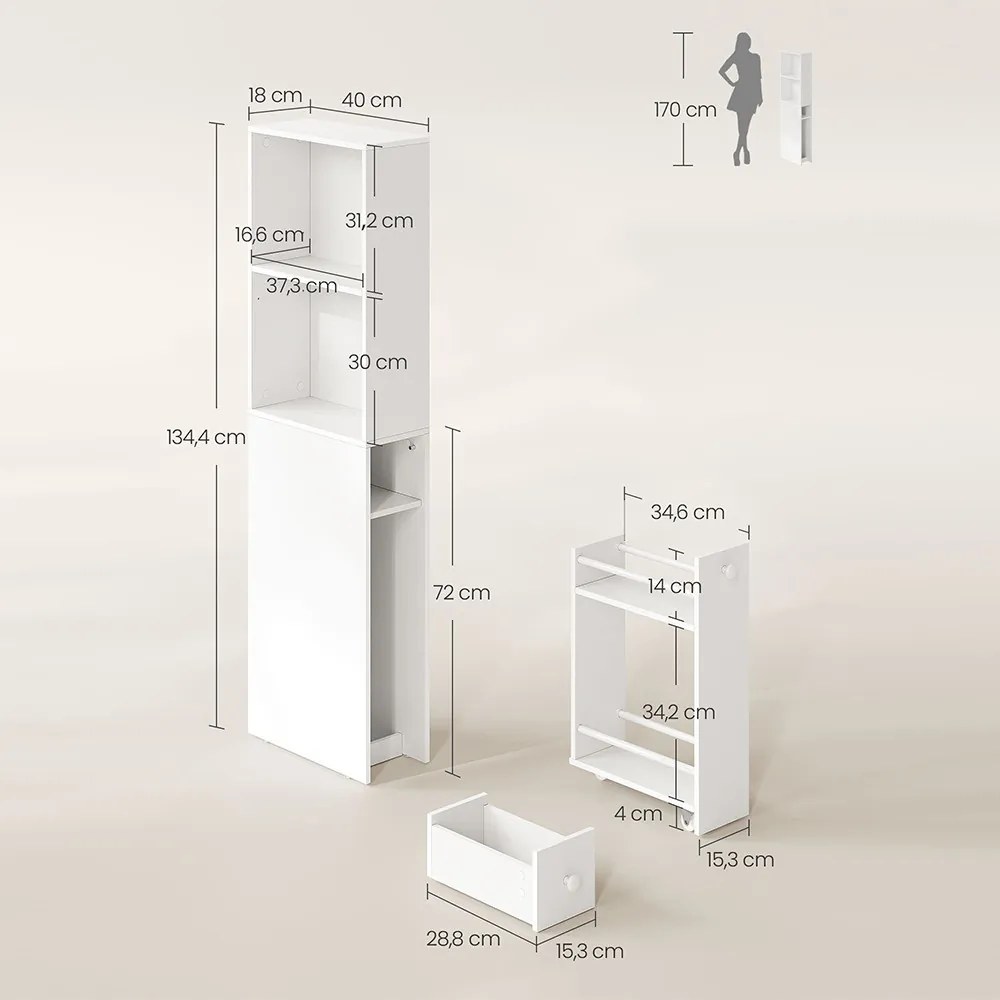 Dulap de baie extensibil cu 2 rafturi laterale 134.4x40x18 cm