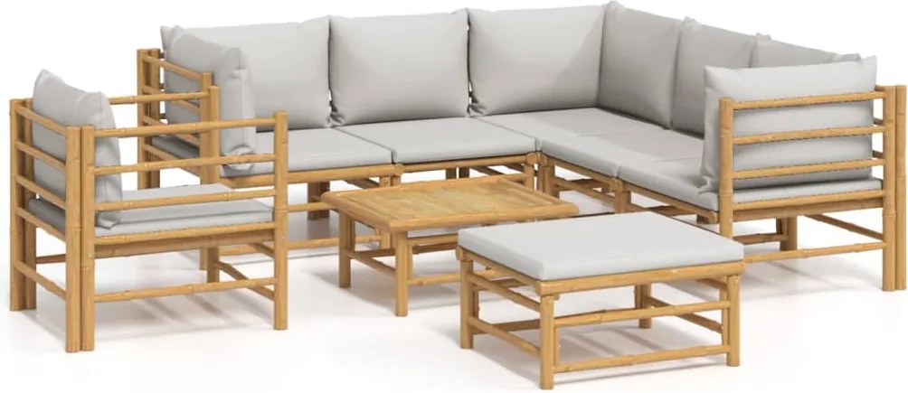 vidaXL Set mobilier de grădină cu perne gri deschis, 8 piese, bambus