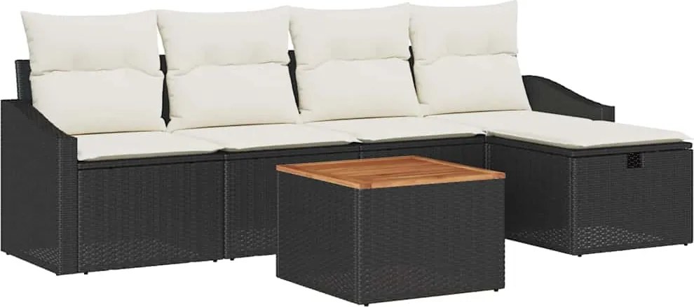 vidaXL Set de canapele pentru grădină cu pernă 6 pcs Negru Rattan poli