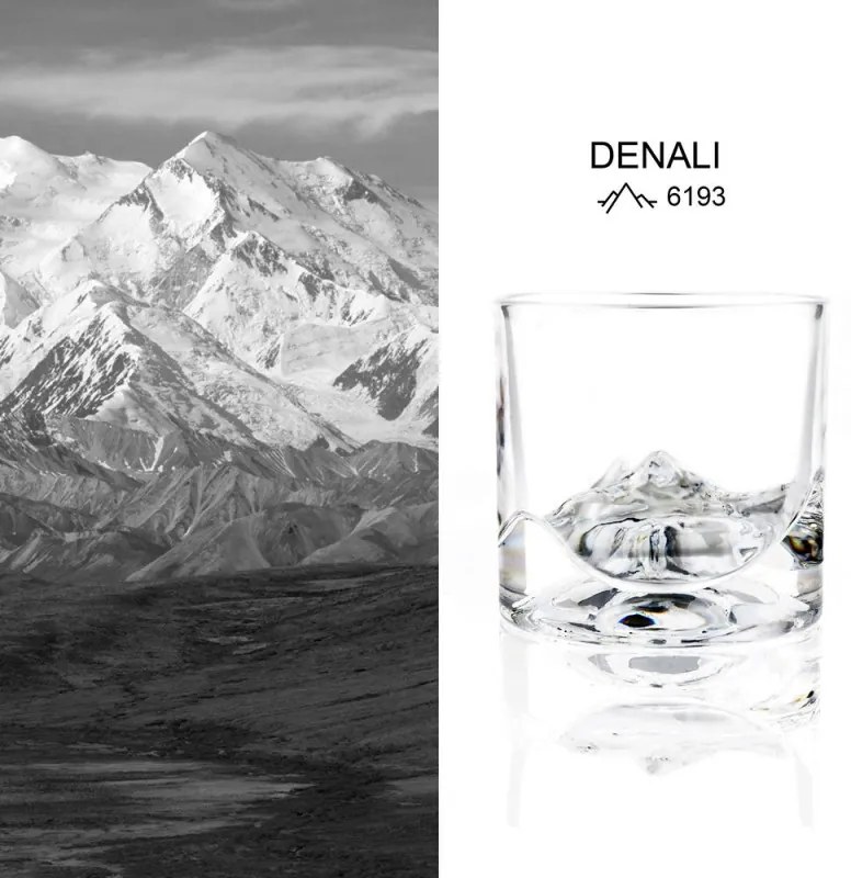 Set pahare pentru whisky LIITON L60400 Denali, Cristal, 230 ml, 2 buc, Fund 3D cu varf Denali, Transparent