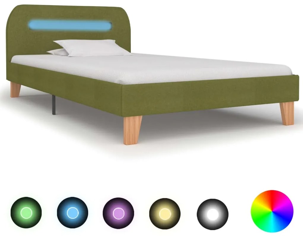 vidaXL Cadru de pat cu LED-uri, verde, 90 x 200 cm, material textil