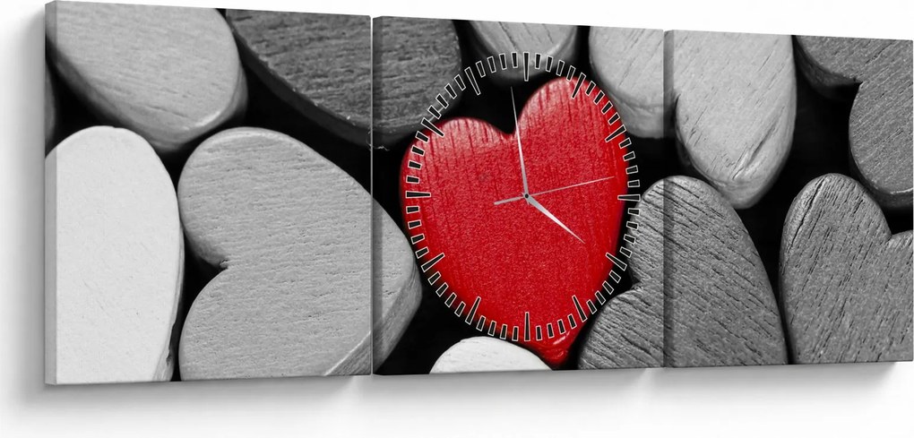 Tablou cu inimioare din lemn (cu ceas) (90x30 cm)
