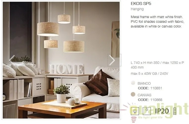 Lustra moderna cu 5 pendule EKOS SP5 CANVAS 110868