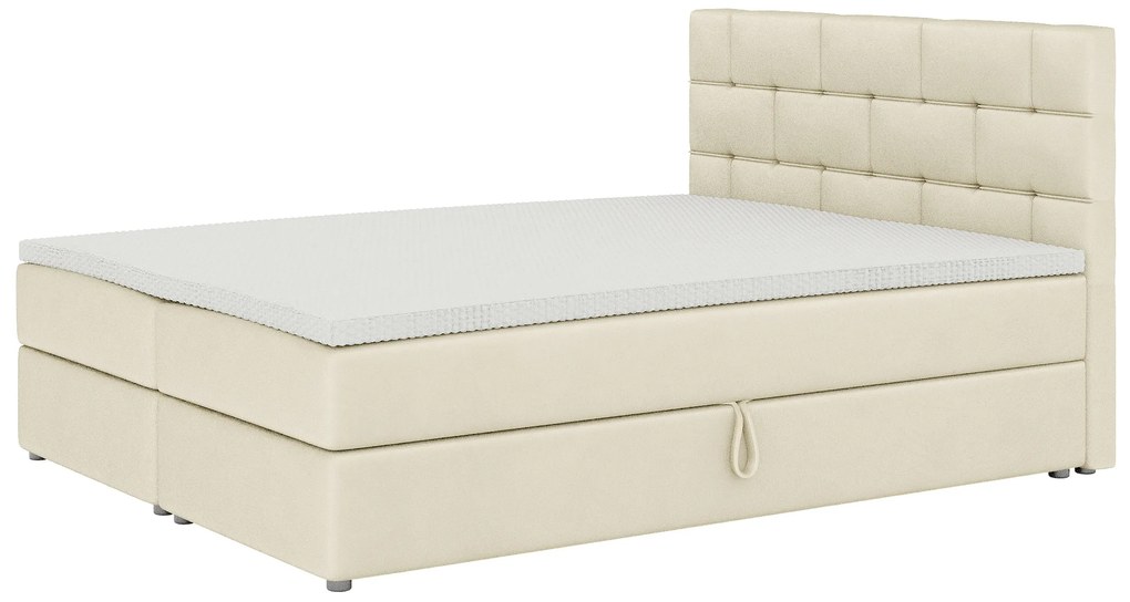 Pat matrimonial Boxspring 140x200 cm Waller (Bej) (cu somieră și saltea). 1007717