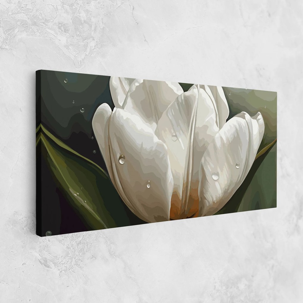 Tablou Canvas, 40x80cm, Dormitor si Living, Flori, Lalele, Pretty White Tulip