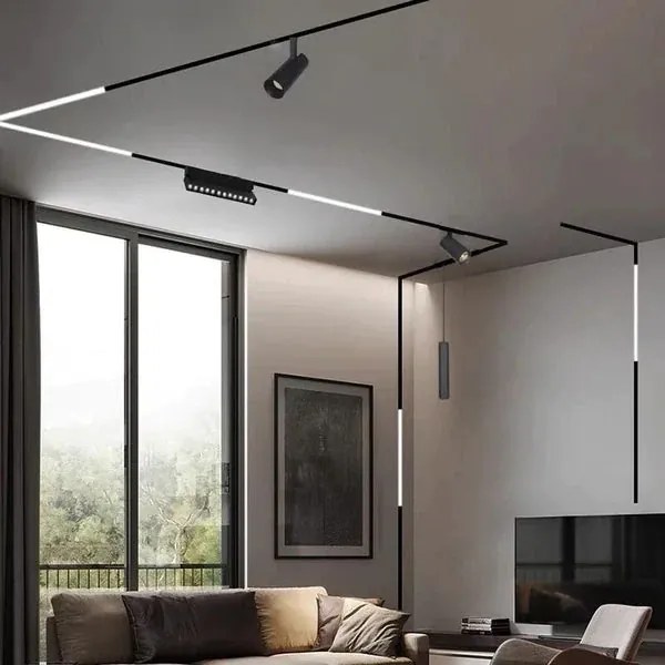 Banda LED Șină Magnetică Negru, 12W – Design Încastrat Cu Lumină Neutră, Potrivită Pentru Iluminat Elegant
