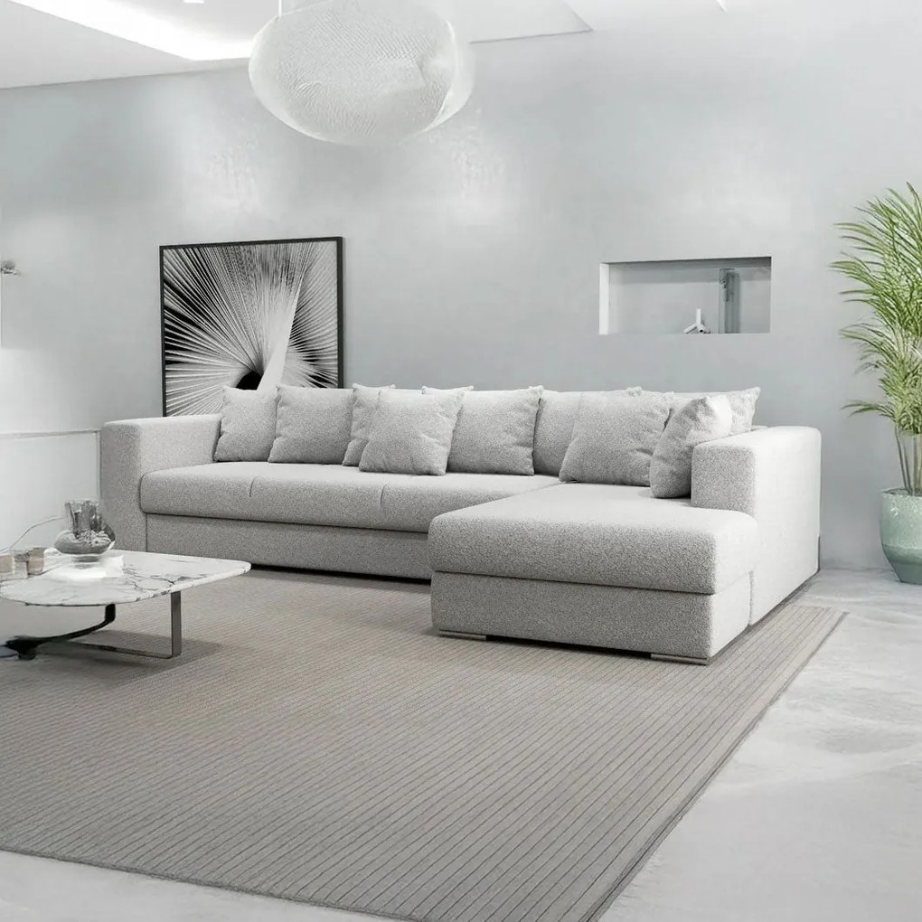 Colțar extensibil dumonde cu ladă de depozitare si sezut confortabil din spuma high-density, Gloria Euphoria Dove II 320x183 cm