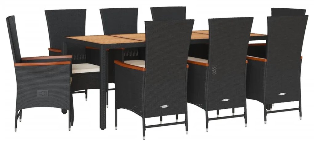 3277521 vidaXL Set mobilier de grădină cu perne, 9 piese, negru, poliratan