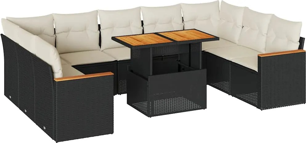 vidaXL Set canapele de grădină cu perne, 10 piese, negru, poliratan