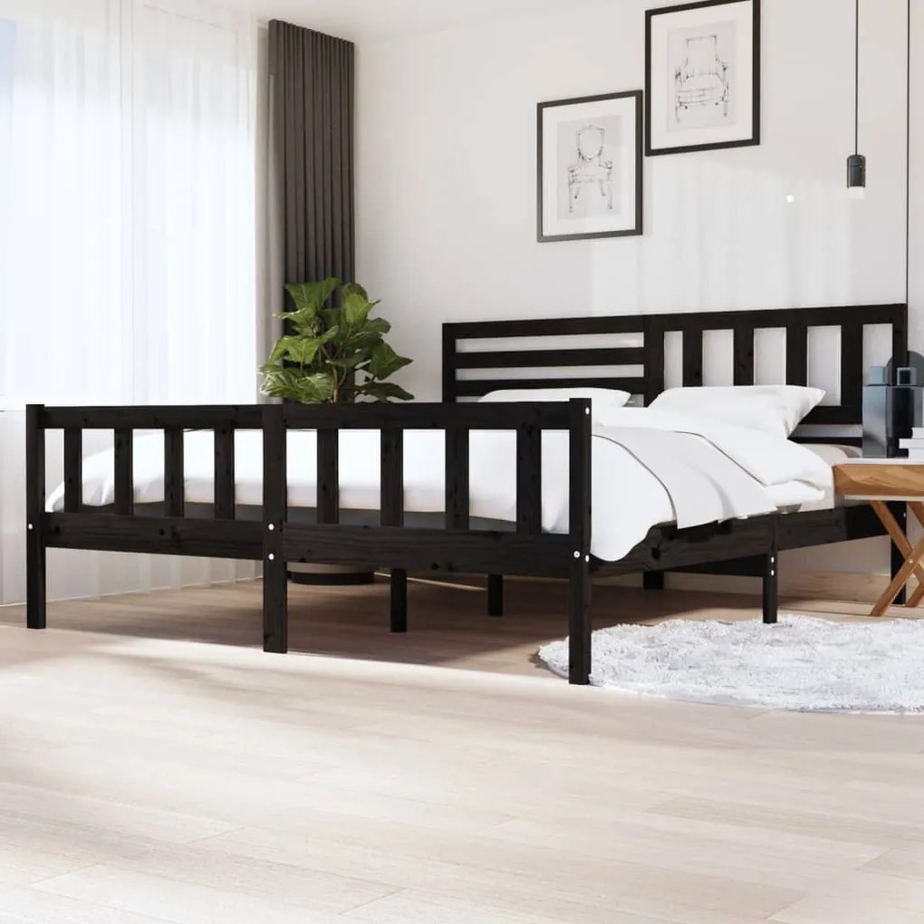 vidaXL Cadru de pat, negru, 200x200 cm, lemn masiv