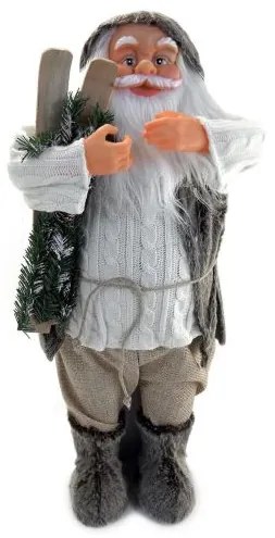 Decoratiune, Mos Craciun cu schiuri, alb/maro, 45 cm