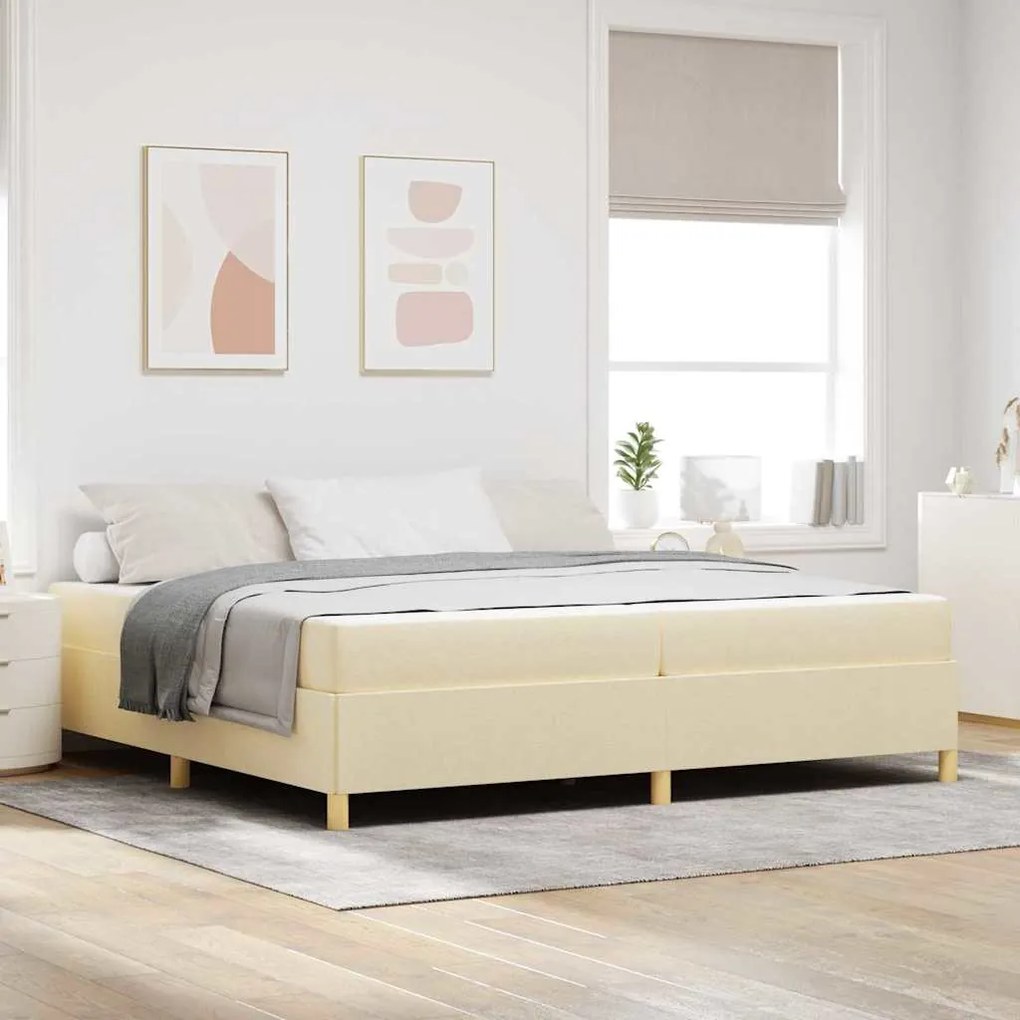 vidaXL Pat cu arcuri Altele Alb și crem 200 x 200 cm țesătură