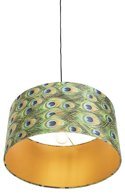 Lampă suspendată cu abajur din catifea turcoaz cu auriu 50 cm - Combi