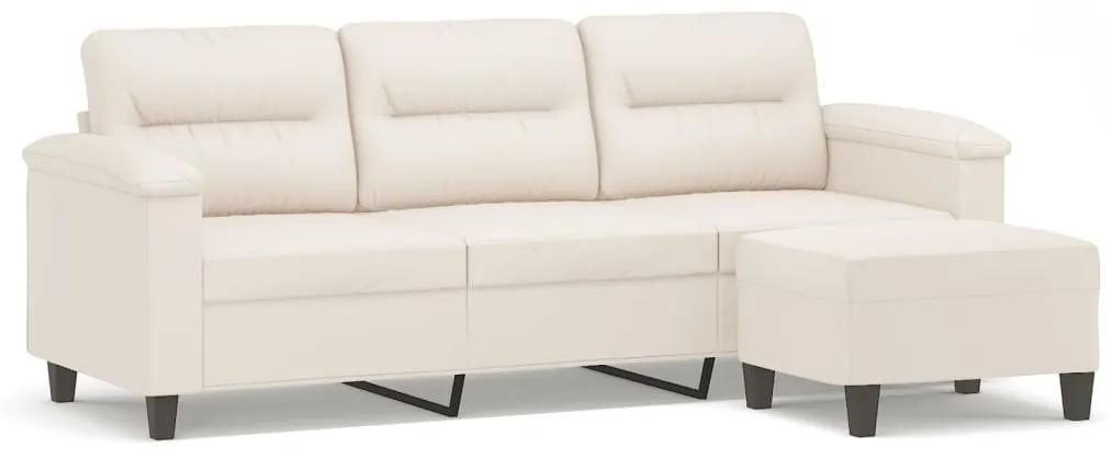 Canapea cu 3 locuri si taburet, bej, 180 cm, microfibra Bej, 210 x 77 x 80 cm