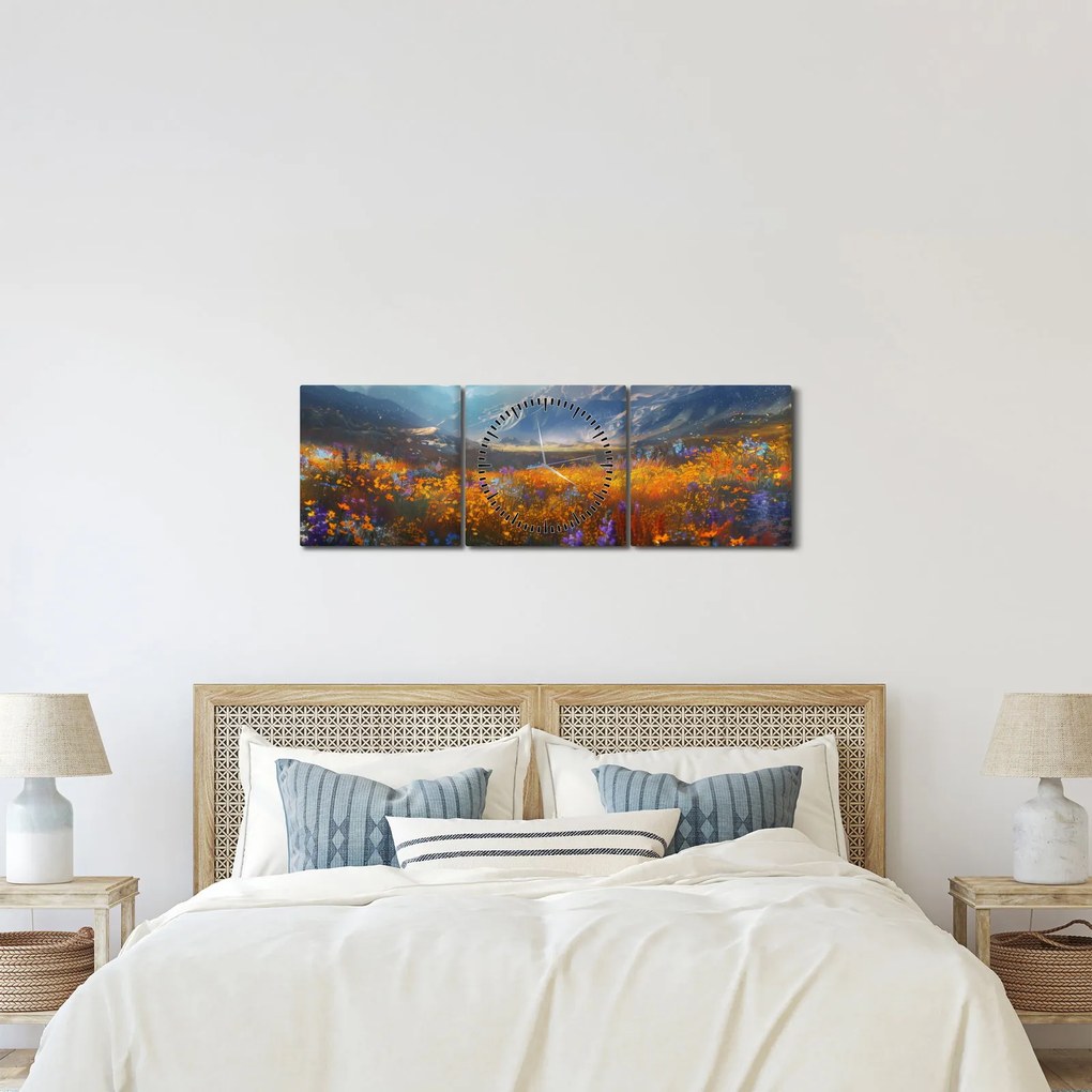 Tablou - Peisaj montan pictat II. (cu ceas) (90x30 cm)
