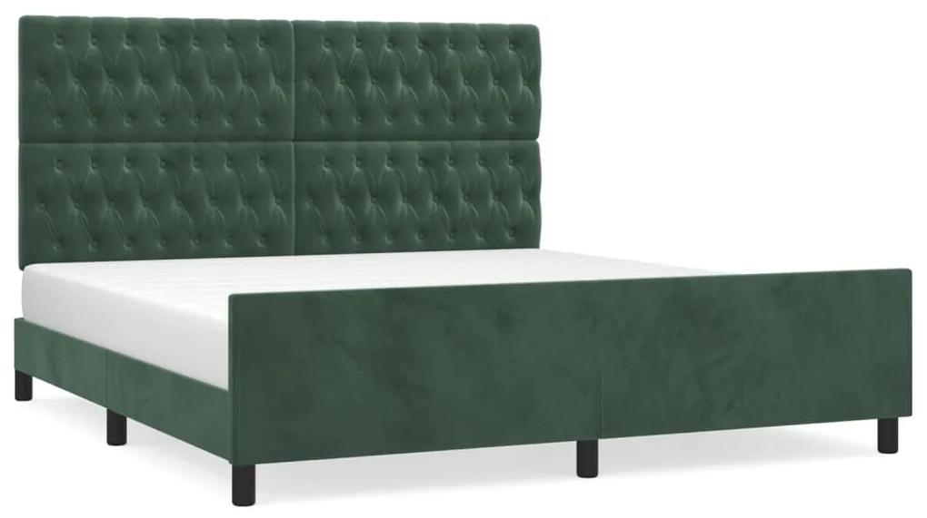 Cadru de pat cu tablie, verde inchis, 180x200 cm, catifea Verde inchis, 180 x 200 cm, Design cu nasturi