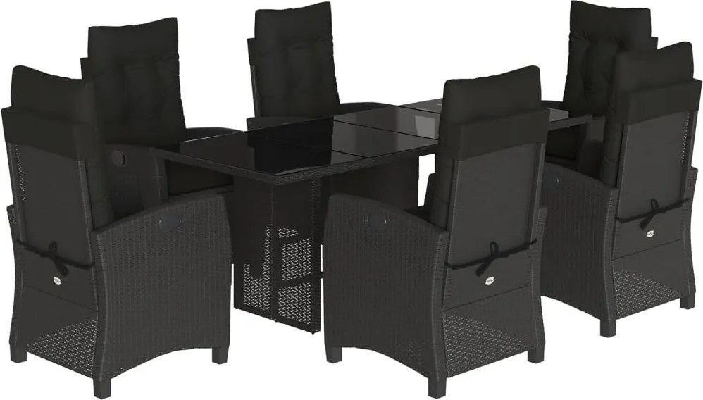 vidaXL Set mobilier de grădină cu perne, 7 piese, negru, poliratan