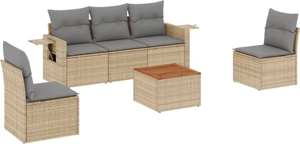 vidaXL Set canapele de grădină, 6 piese, cu perne, bej, poliratan