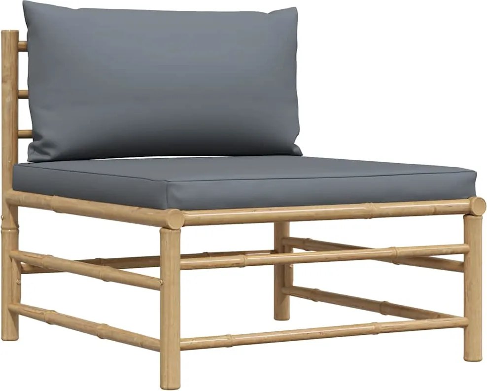 vidaXL Canapea de mijloc pentru grădină, perne gri închis, bambus