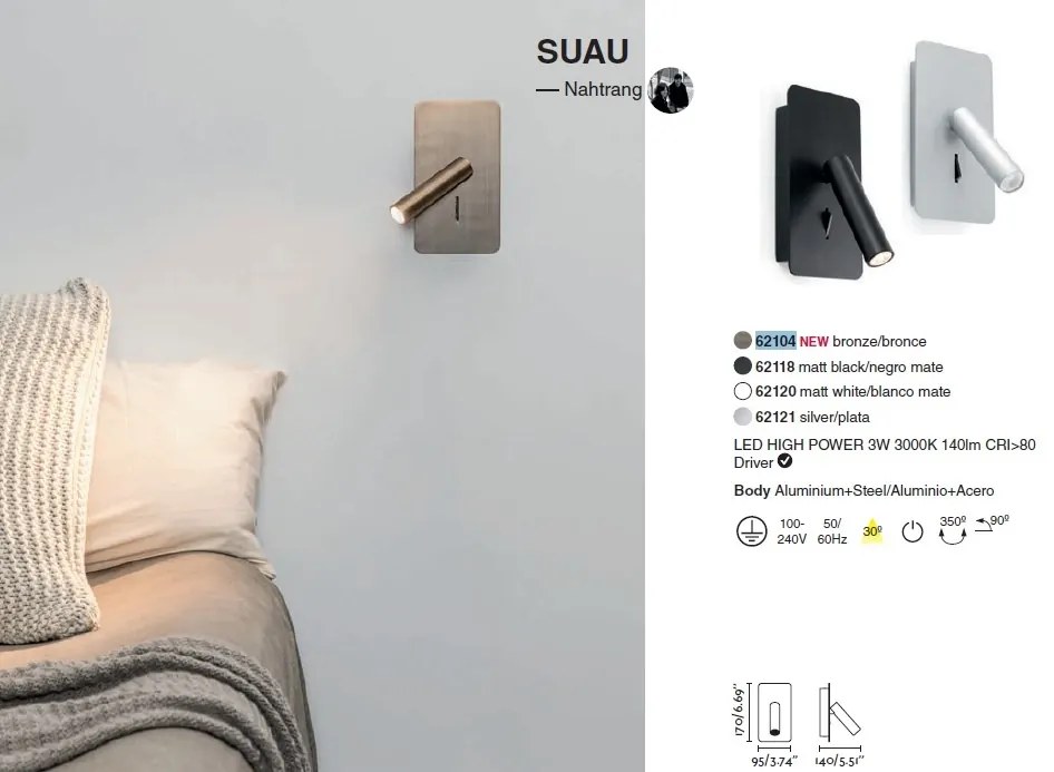 Aplica cu reader LED minimalista SUAU bronz 62104