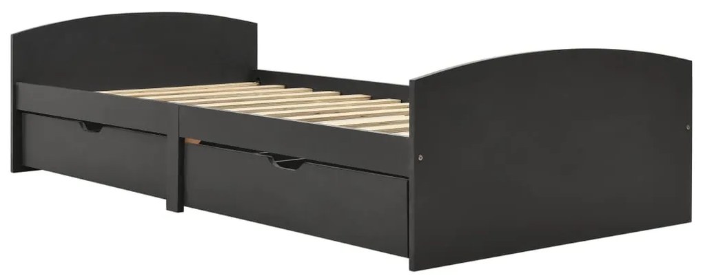 322158 vidaXL Cadru de pat cu 2 sertare, gri, 90x200 cm, lemn masiv pin