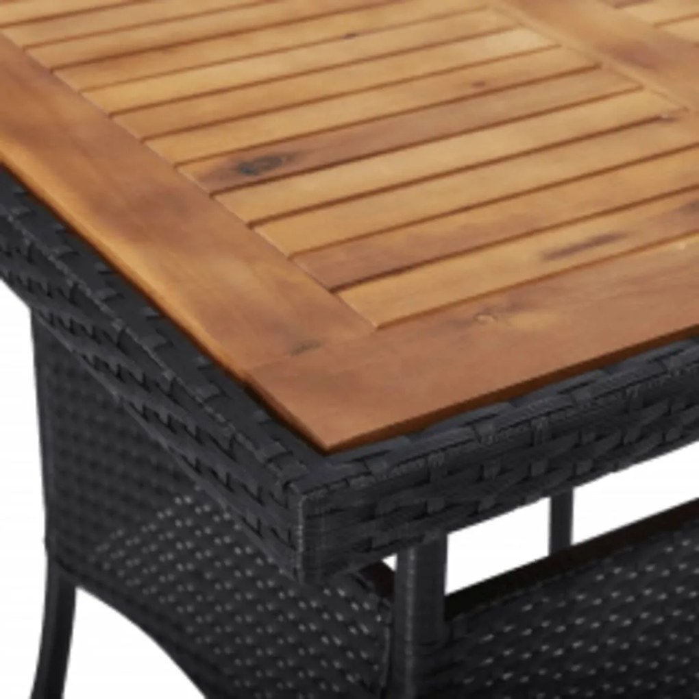 Set mobilier gradina, 3 piese, negru, poliratan si lemn acacia negru si maro, 3