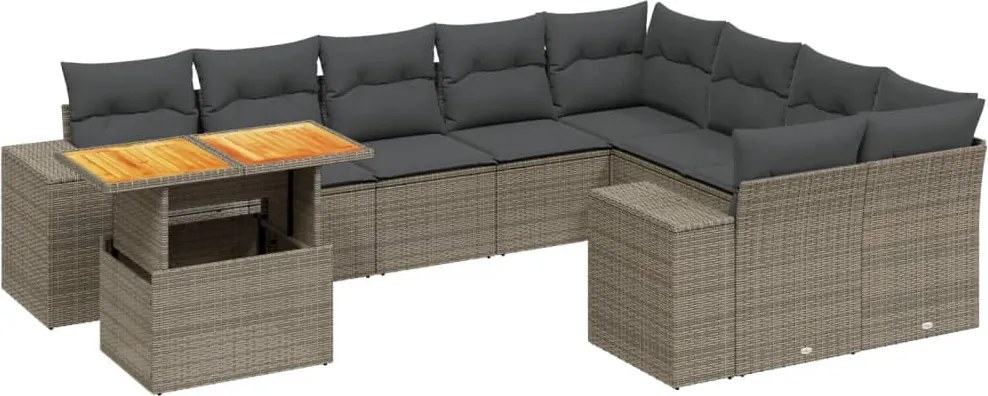vidaXL Set mobilier de grădină cu perne, 10 piese, gri, poliratan