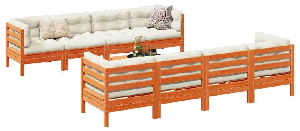 vidaXL Set mobilier de grădină cu perne, 9 piese, lemn masiv de pin