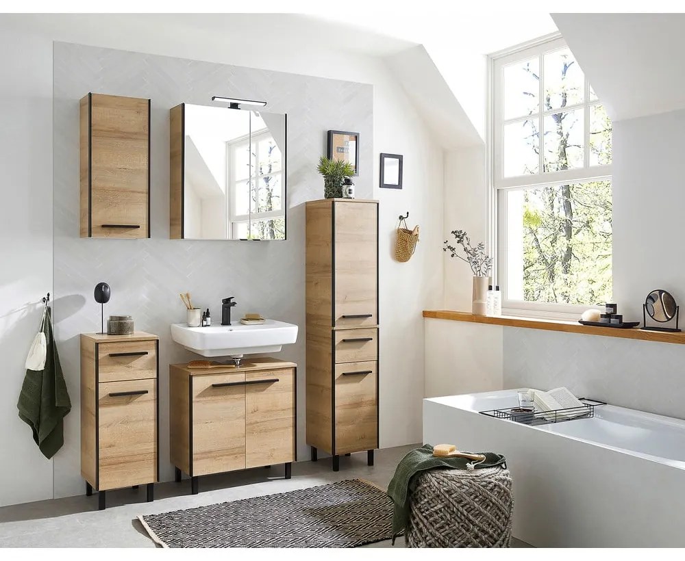 Dulap sub chiuvetă în culoare naturală suspendat cu aspect de lemn de stejar 53x60 cm Quickset 395 – Pelipal