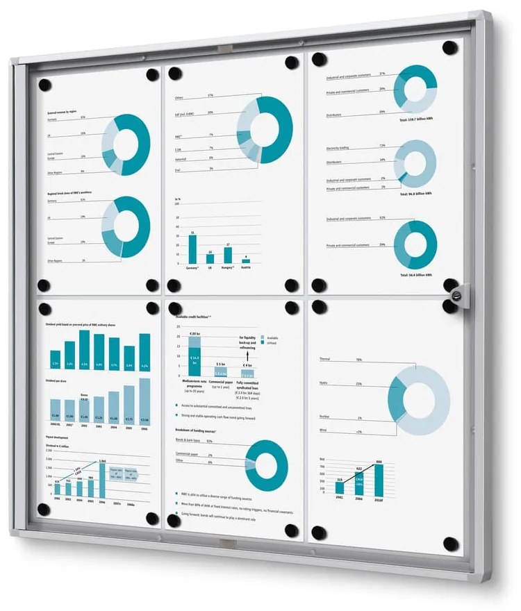 Vitrina informatii interioare Economy 6 x A4 - spate metalic, ignifug, aluminiu