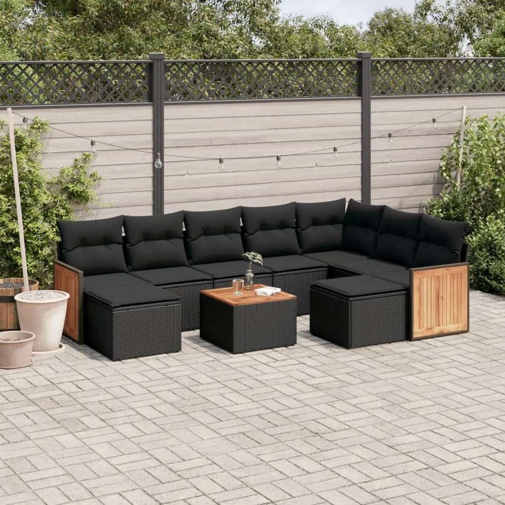 vidaXL Set canapele de grădină cu perne, 10 piese, negru, poliratan