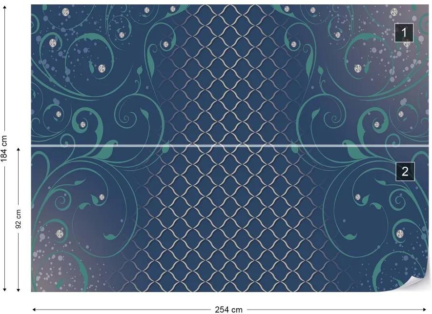 GLIX Fototapet - Ornamental Swirl Design Blue Vliesová tapeta  - 254x184 cm