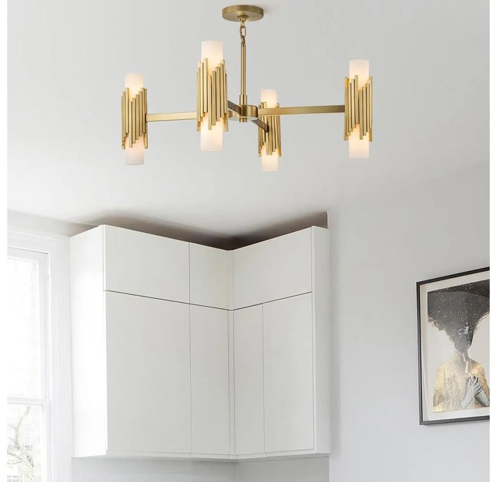 Elstead MARVELE8-AB-OPAL - Lustră MARVELE pe tijă, 8xE14/40W/230V, cu finisaj auriu