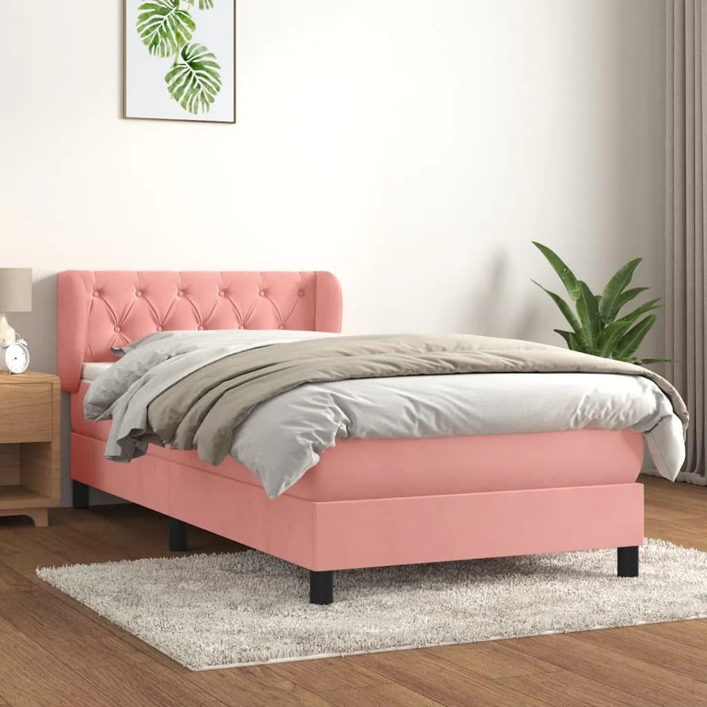 3127642 vidaXL Pat box spring cu saltea, roz, 80x200 cm, catifea