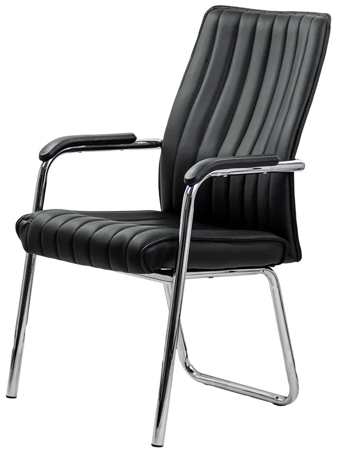 Scaun vizitatori negru HRC 614 din piele ecologică și cadrul cromat