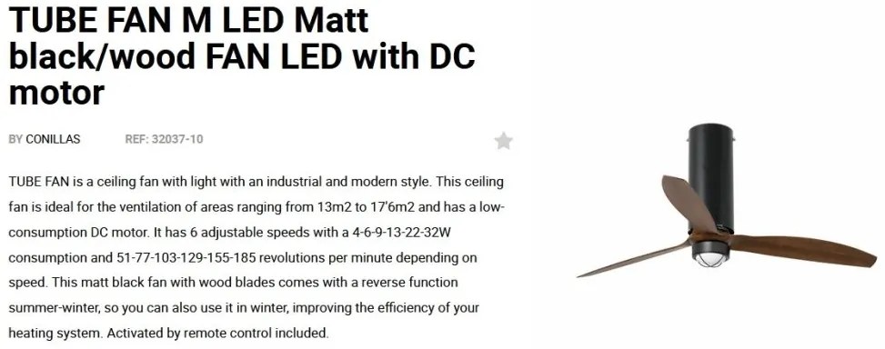 Lustra cu Ventilator si telecomanda TUBE FAN M negru mat/maro