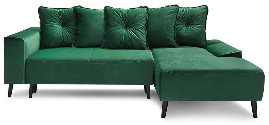 Colțar extensibil din catifea și șezlong pe partea dreaptă Bobochic Paris Hera Bis, verde