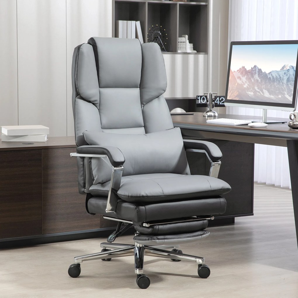 HOMCOM Scaun de birou, ergonomic, reglabil, 63x71x123-129cm, Gri deschis/Negru | Aosom Romania