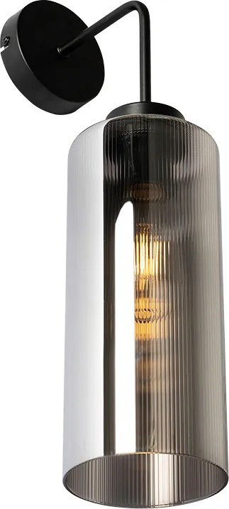 Aplică de perete Art Deco neagră cu sticlă fumurie - Laura