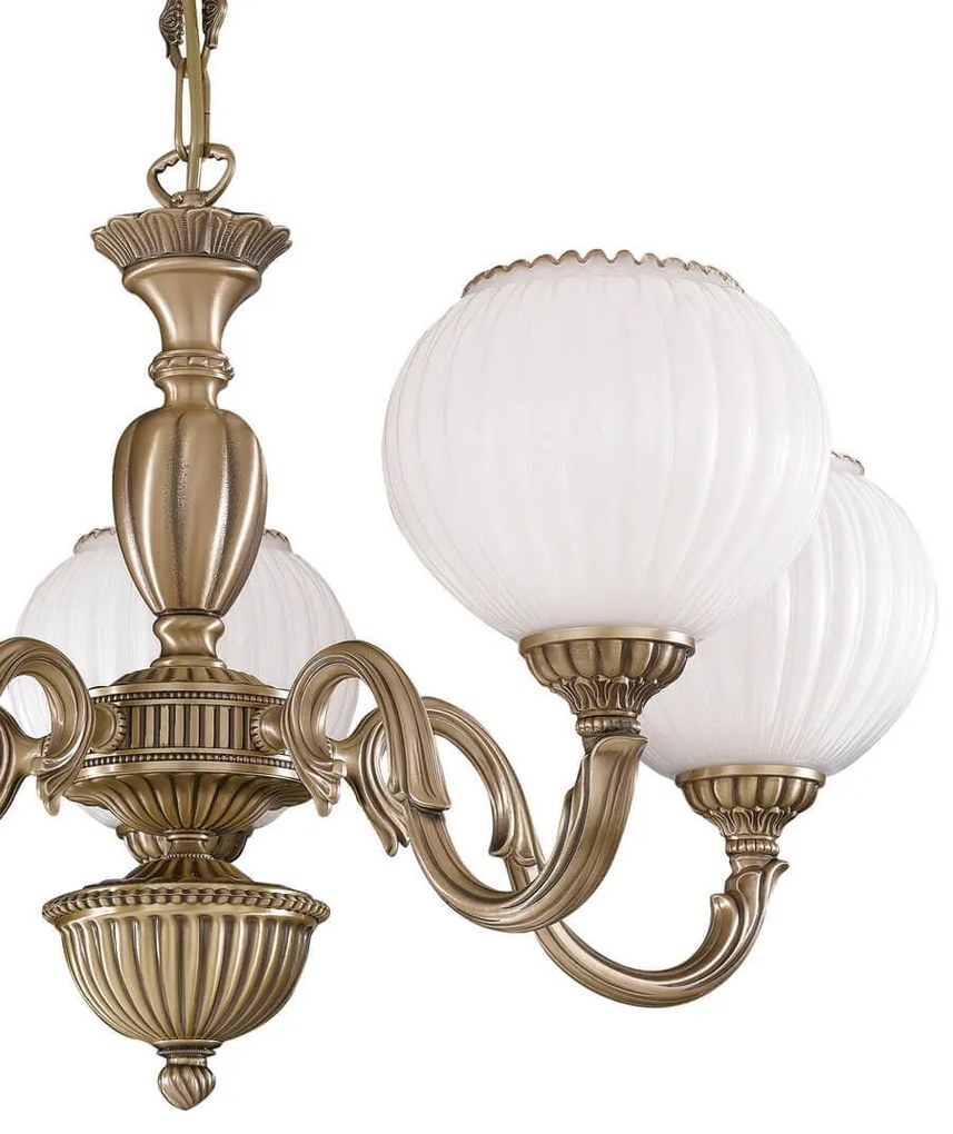 Candelabru cu 5 brate clasic design italian din alama, sticla 9250 RA-L. 9250/5