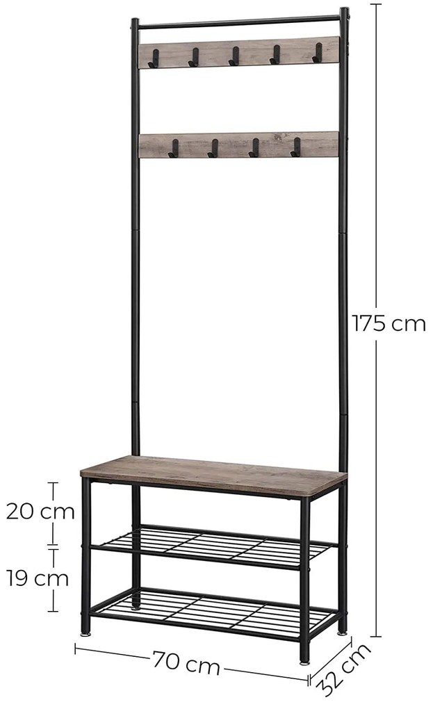 Perete de hol din metal INDUSTRY 175 cm, negru/maro-gri